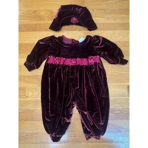 Vintage Jordan Marie 1 Piece Purple Velvet Bubble Jumper & Hat 90s Christmas 6mo